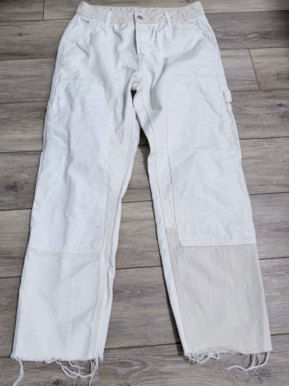 White Cropped Painter-Style Jeans 27ish Carpenter Jeans 100% Cotton